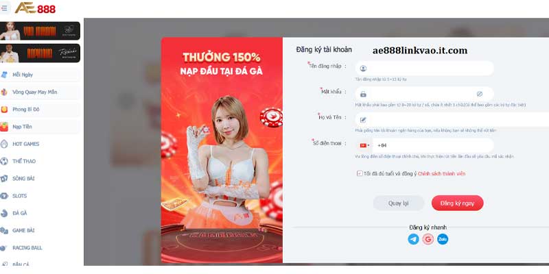 Các bước đăng ký đăng nhập AE888